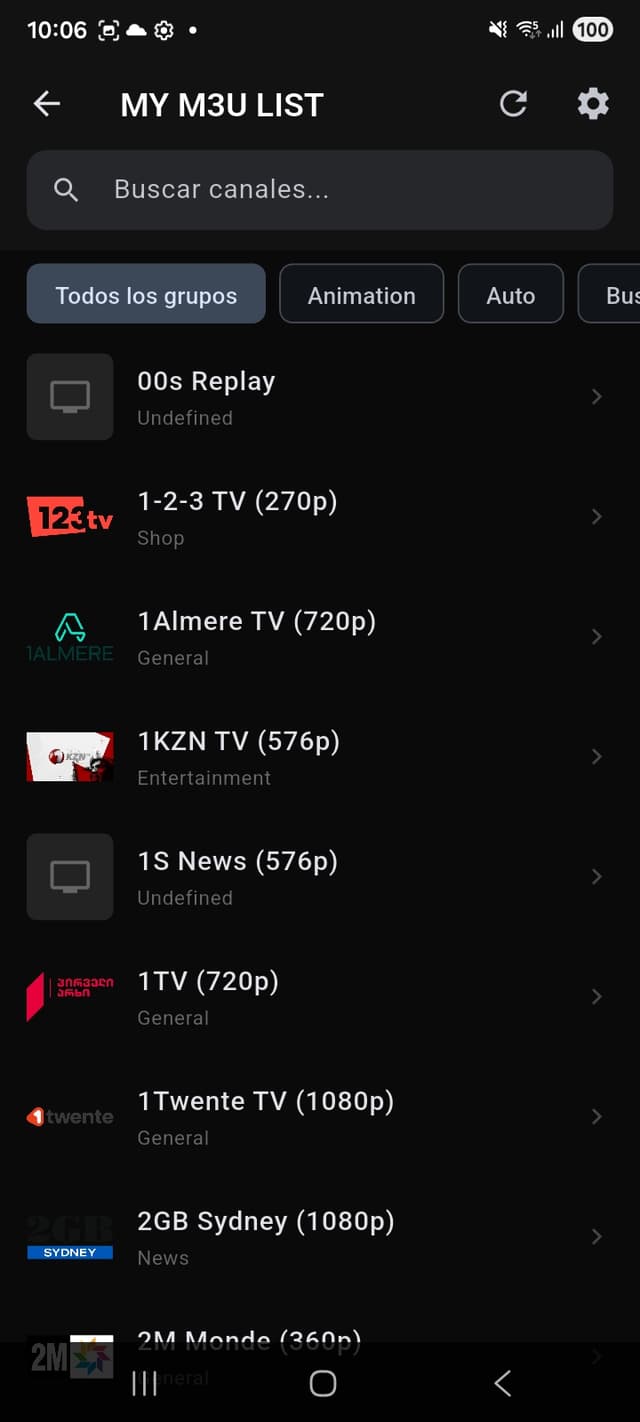 TV channel list